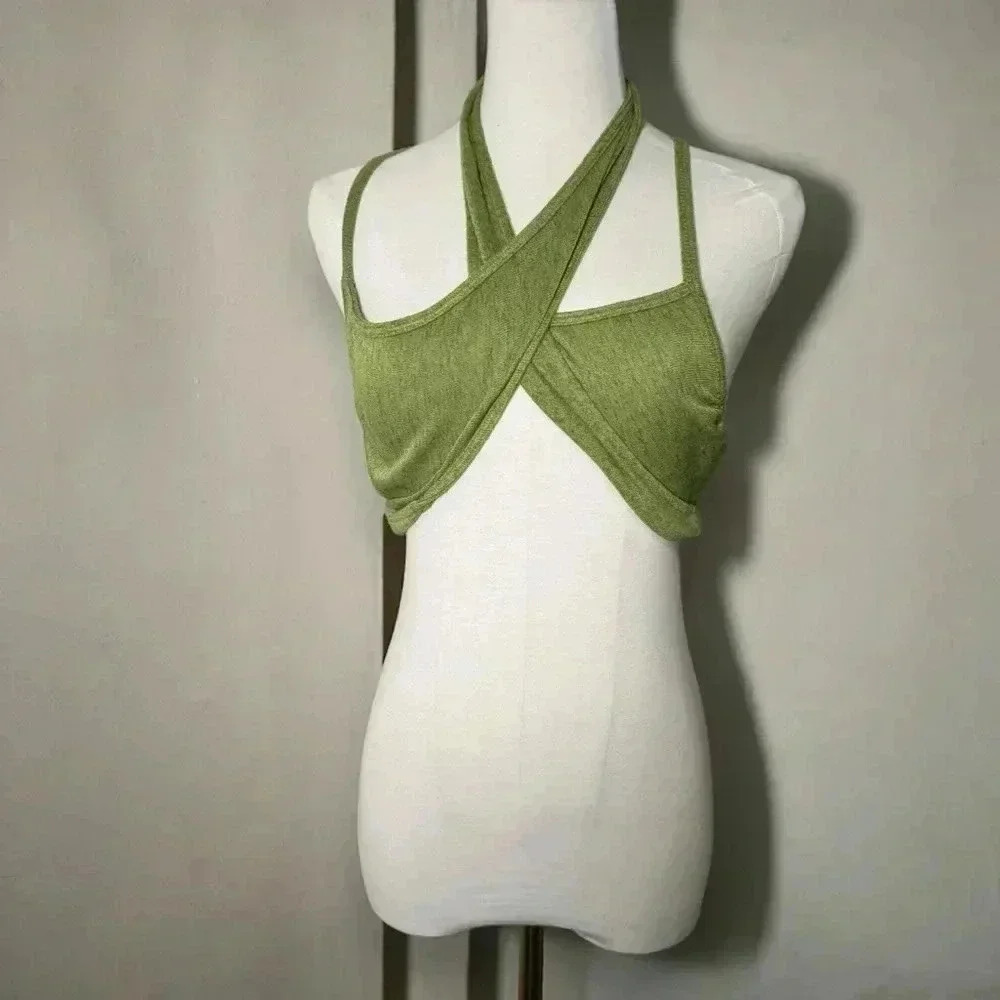 NWT CIDER BEACHY GREEN STRAPPY TOP S